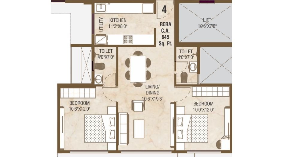 Swatik-Prabhasa-Floor-Plan-2 BHK-645 Sqft